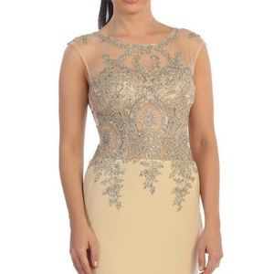 Long Sleeveless Prom Dress Lace Sheer Top